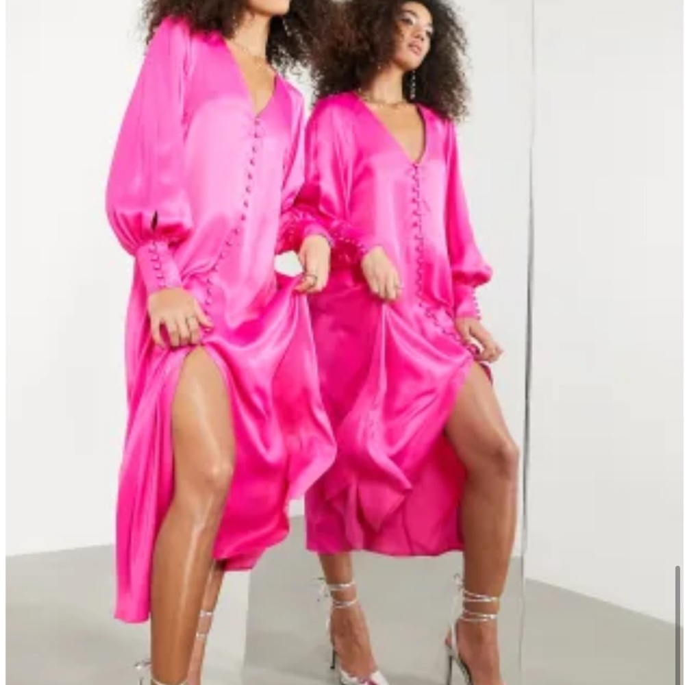 ASOS Button Front Midi Dress in Hot Pink